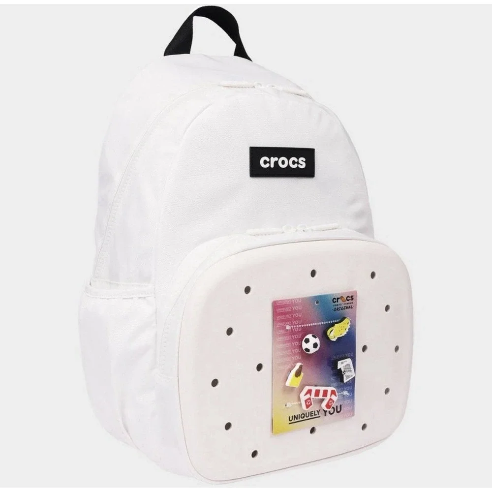 NWT Crocs Bookbag White/Black Nylon With Original Charms- 17.5